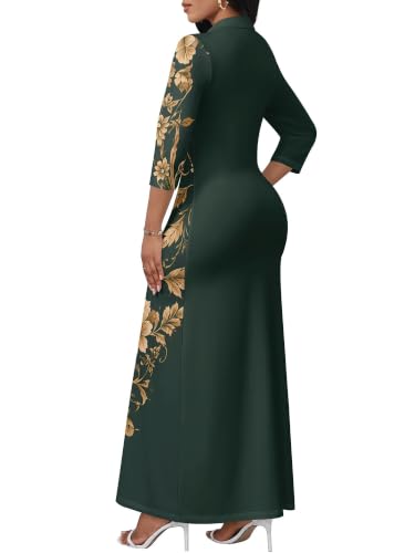 Image of PinkPatty Women's Casual 3 /4 Sleeve Polo V Neck Bodycon Maxi Dress