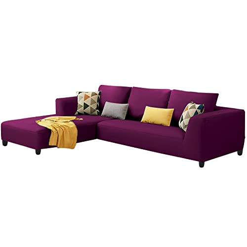 Image of Galib LHS 4 Seater L Shape Sofa Set for Living Room (Purple) Premium Fabric