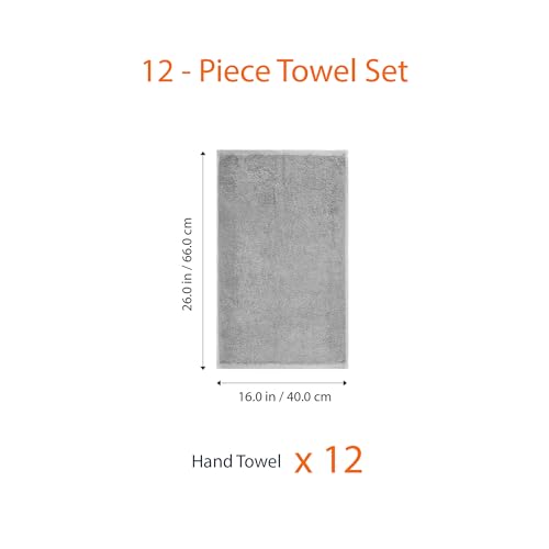 Amazon Basics Soft and Thick Cotton Hand Towels, 16" x 26", Gray, 12-Pack