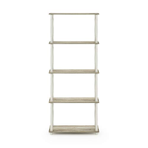Image of Furinno Turn-N-Tube 5-Tier Multipurpose Shelf / Display Rack / Storage Shelf / Bookshelf, Classic Tubes, Sonoma Oak /White