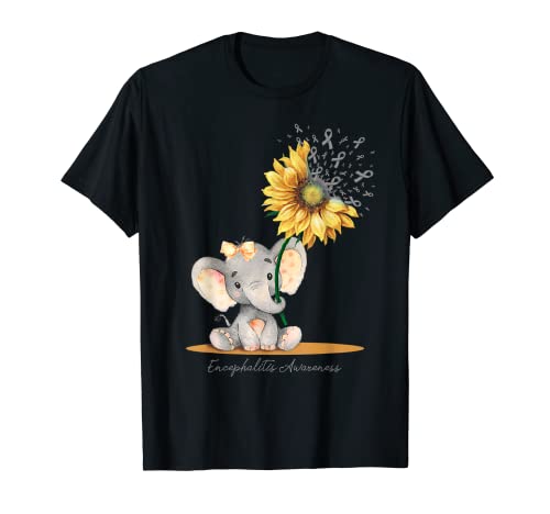 ENCEPHALITIS AWARENESS Cute Elephant Girasole Grigio Nastro Maglietta