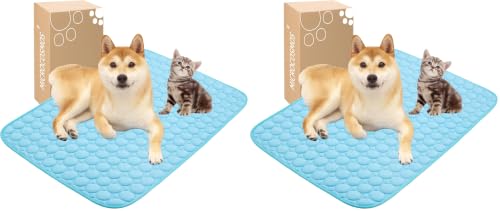 MICROCOSMOS Summer Cooling Mat & Sleeping Pad- Water Absorption Top, Materials Safe, Easy Carry, EZ Clean. Keep Cooling for Pets, Kids and Adults.(Blue, 28" x 22") (Pack of 2)