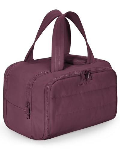 Image of BAGSMART Travel Toiletry Bag, Crush Toiletry Bag for Women, Wide-open Puffy Toiletry Bags for Traveling, Large Travel Cosmetic Makeup Bag Organizer for Accessories,Toiletrie (Cherry Red)