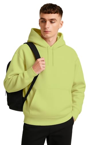 Image of NOBERO Oversized Solid Hooded Sweatshirt for Men | Oversized Hoodie for Men | Hooded Pullover | Cotton Rich Printed Hoodie 280 GSM Fleece