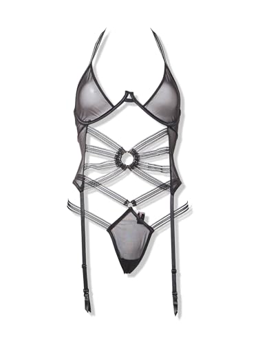 Porte-jarretelles et string Dreamgirl noir pour éliminer les complexes