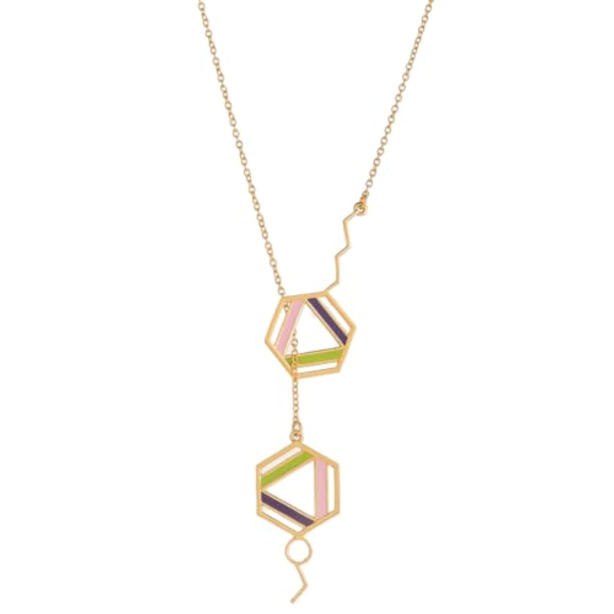 Benzene Plated Enamel Hexagons Necklace