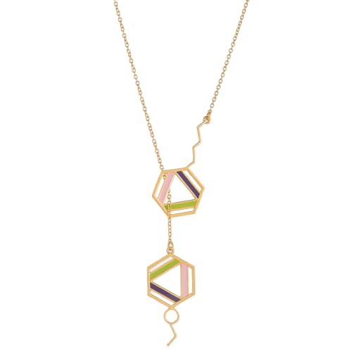 Benzene Plated Enamel Hexagons Necklace