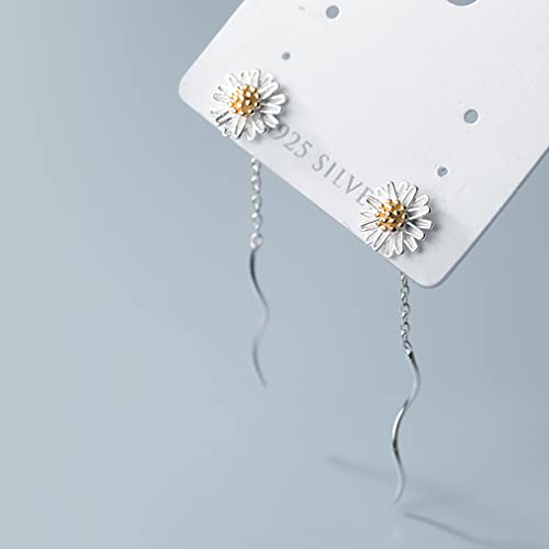 SLUYNZ 925 Sterling Silver Daisy Dangle Earrings Chain for Women Teens Flower Dangle Earrings Threader Tassel4