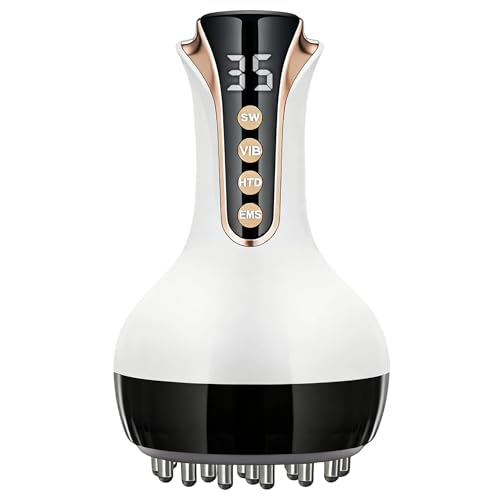 35-Speed 3-in-1 Lymphatic Drainage Massager - Cellulite Massage Tool for Legs, Arms, Belly | Anti Cellulite Massage Tool w/ Microcurrent, Heat, Vibration | Body Sculpting & Skin Renewal (White)