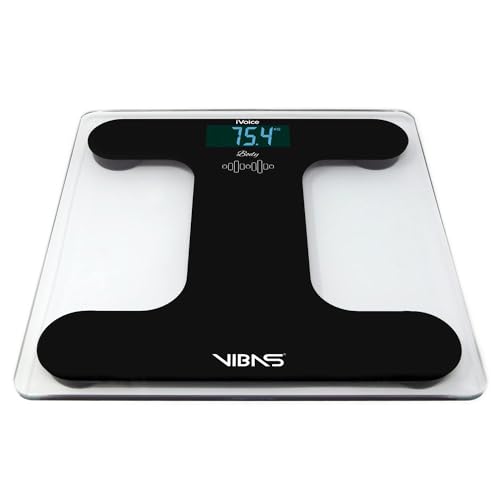 VIBAS iVoice Balance de Salle de Bain Vocale, pour les Aveugles et les Personnes Agées, Voix Claire, avec Aides Sonores pour l'Orientation, Répétition du Poids,...