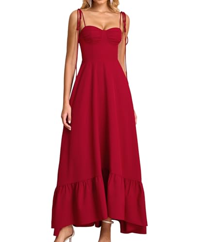 Image of GLNEGE Women's Summer Corset Wedding Guest Maxi Dress Spaghetti Strap Ruffle Formal Dresses Flowy A Line Tea Party Sundress