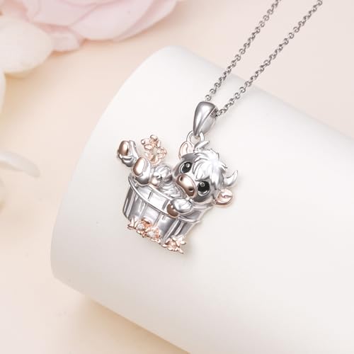 Alphm Highland Cow Necklace 925 Sterling Silver Scottish Cow Pendant Cute Highland Cow Jewelry for Women Highland Cow Lovers Present2