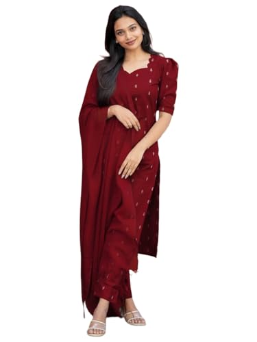 Image of ANNI Designer Women's Purple Printed Kurta Set | Pure Viscose 3 Piece Ethnic Suit Set with Pant & Dupatta | Festive for Women | Cotton Kurta Sets for Woman