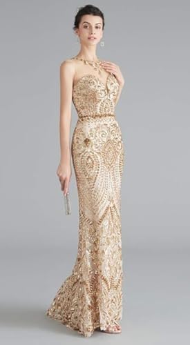 Prom Dress Jewel Sleeveless Mermaid Sequin Evening Dress3