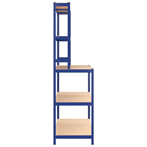 Bigbarley Metal Shelving,Garage Storage Utility Rack,Multipurpose Shelf,For Warehouse Basement Kitchen Living Room Pantry,5-Layer Work Table With Shelves Blue Steel&Engineered Wood #TOP5