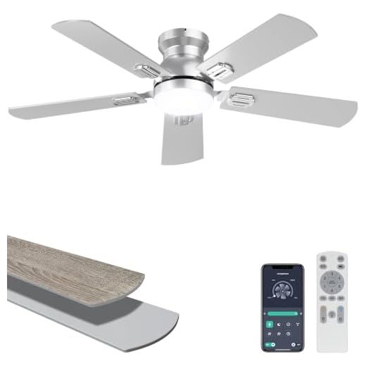 Ohniyou 42'' Silver Low Profile Ceiling Fan with Lights, Remote/APP Control