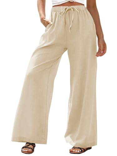 Fensajomon Womens Plus Size Cotton Linen Palazzo Pants Summer Wide Leg Drawstring Elastic High Waist Beach Casual XL-5XL2