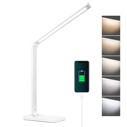 mafiti LED Desk Lamp, Aluminum Daylight Lamp Touch Control,Eye-Caring Dimmable Foldable Table Lamp for Back to School,Office,Bedroom,Working,Reading,Gift (Silver-white)