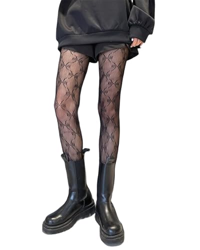 Womens Sexy Fishnets Stockings Ribbon Bow Pantyhose Bow Pattern Tights, One Size(US S-M), Casual & Party