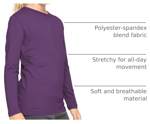 Image of Shirts for Girls Long Sleeve Crew Neck Top, Hoodie or 3 /4 Sleeve Soft Stretch Kids Lightweight Size 2-16