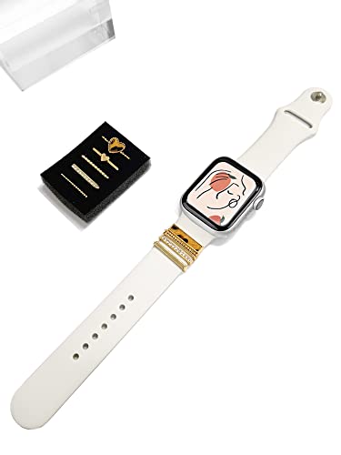 Image of 5Pcs Charms for Apple Watch band 41mm 45mm 40mm 44mm 38mm 42mm 46mm 49mm Women,Diamond+Metal Jewelry Decorative Ring For iWatch series 11 10 9 8 7 6 5 4 se 3 /2,Galaxy watch 7 /6 /5 /4,Strap Accessories