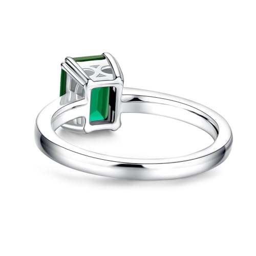 MSBLUE 2ct Lab Grown Emerald Ring, Sterling Silver with 14K White Gold Vermeil, Rhodium Finished, Petite Micropavé with Moissanite, Gift for Women4