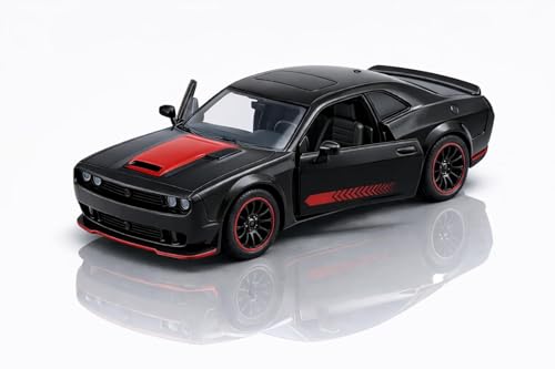 Image of 1:64 Scale Dodge Challenger Die-Cast Metal Pull Back Car Model with Openable Doors, Alloy Mini Toy Car for Kids, Multicolor (As per Availability)