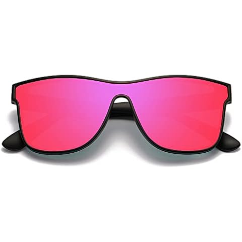 DUBERY Fashion Polarized Sunglasses for Women Men 100% UV Protection Trendy Siamese Lens Shades D8030, Black/Fuchsia Mirror Cover