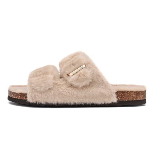 Rainlin Fuzzy Slippers Women Comfort Fluffy Slides Open Toe Indoor House Shoes2