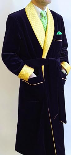 Men Velvet Robe Smoking Jacket Navy Blue Long Relexed Eveving Dinner Smoking Jacket2