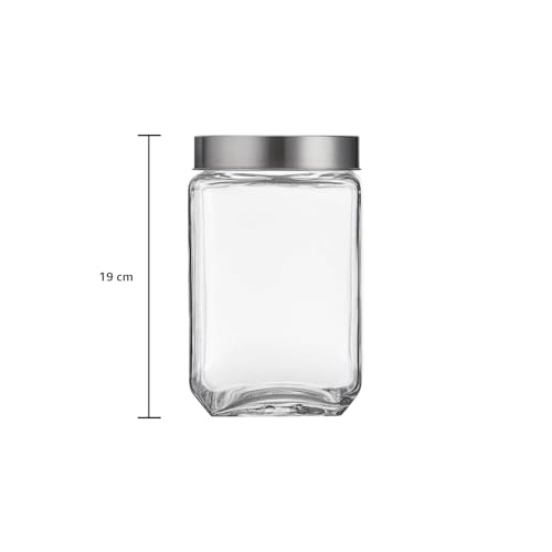 Image of CROCO JAR Square Glass Storage Containers 1750ml | Transparent Airtight Kitchen Jars with Steel Lid | Cubical Glass Jars for Pantry, Snacks, Dry Fruits, Masala, Pickle & Coffee Beans | Pack of 2