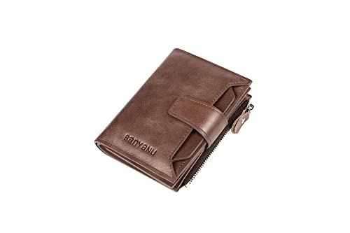 DIDE Mens Stylish Genuine Leather Wallet Soft Spacious Credit Debit Card Holder RFID Blocking Bifold Large Capacity Zipper Coin Pocket 16 Slots Removable ID Window 2 Memory (Dark Brown), Dq829