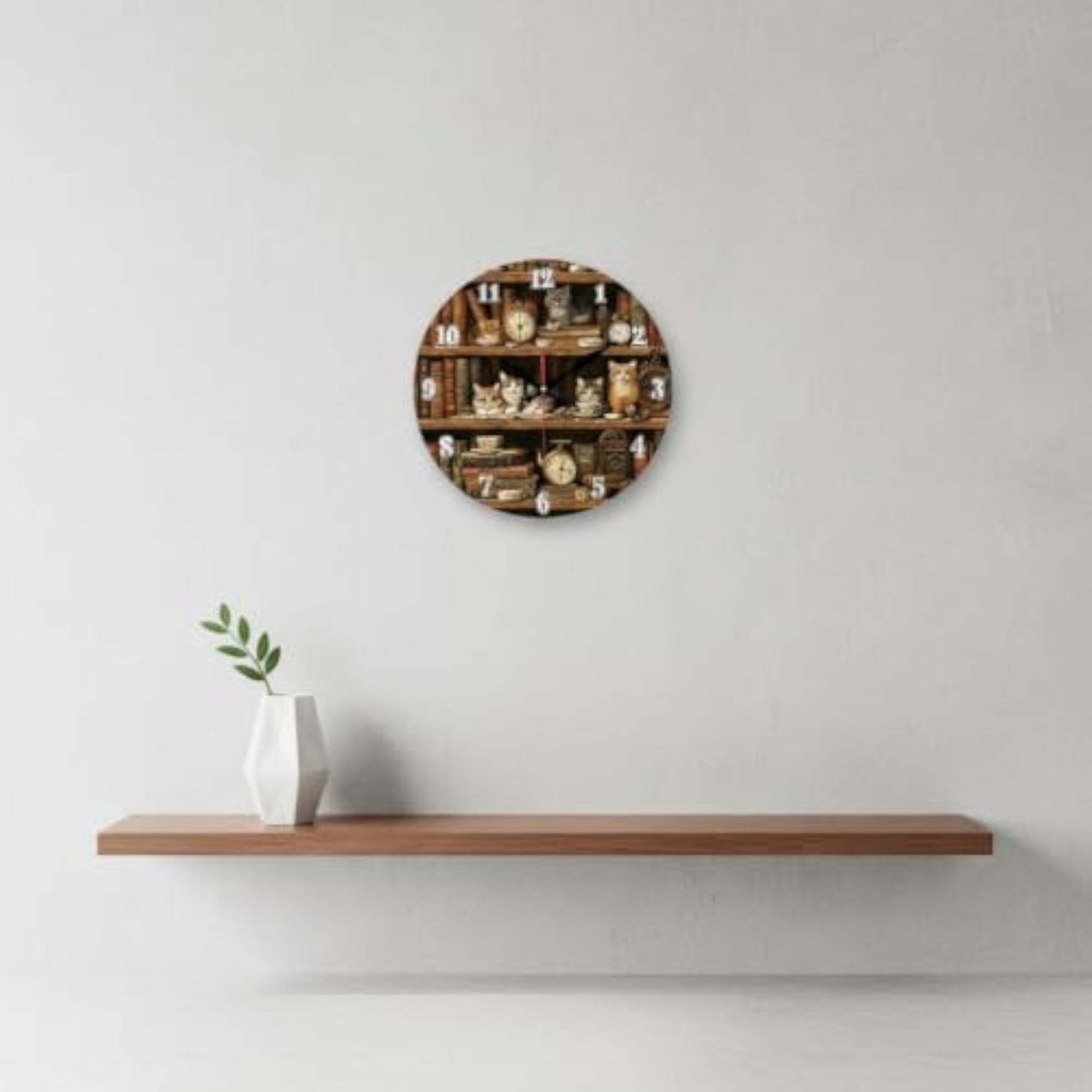 Cat Print Wall Clock, Decorative Round Clock