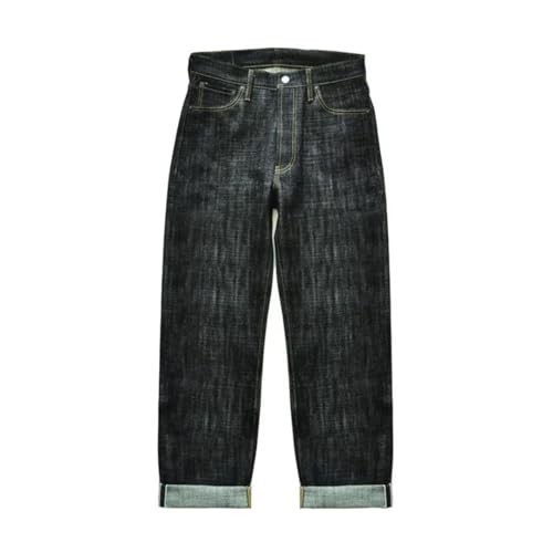 Men’S Vintage Loose Fit Selvedge Raw Denim Full Length Jeans Button Fly Midweight Daily Wear Silver-Plated Buttons2