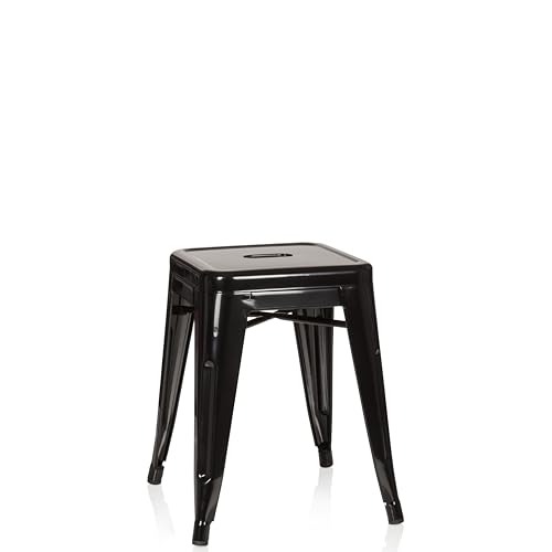 hjh OFFICE Tabouret Vantaggio 1 noir métallisé – Tabouret de bistrot en acier robuste, empilable, avec pieds en caoutchouc pour un maintien sûr, convient...