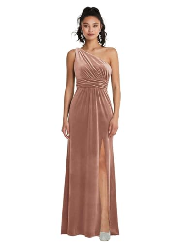 One Shoulder Bridesmaid Dresses for Wedding Pleated Long A-Line Velvet Formal Evening Gown with Slit2