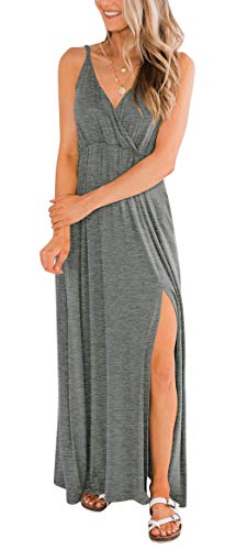Women Summer Spaghetti Strap Beach Cami Long Dress Side Split Cover Up V