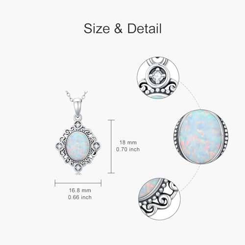 Oval Opal with Genuine Diamond Pendant Necklace 925 Sterling Silver Dainty White Opal Necklace Anniversary Birthday Jewelry Gifts for Women Her2