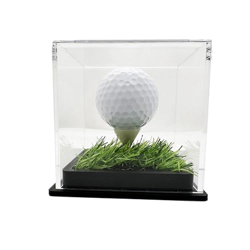 HH-GOLF Vitrina acrílica transparente para bolas de golfe, vitrine de bolas de golfe para orifício numa bola, vitrina transparente para bolas de golfe individual com base de relva