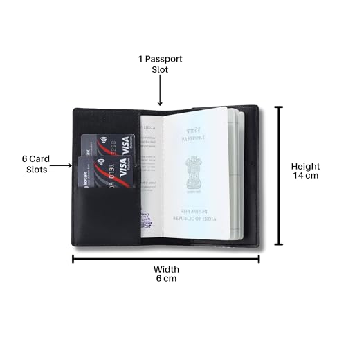 Image of AICA Personalised Name & Charm Leather Passport Cover Holder for Men & Women (Black)