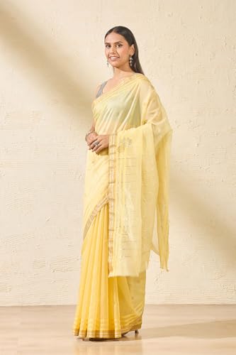Taneira yellow chanderi silk saree in pure silk – image 4