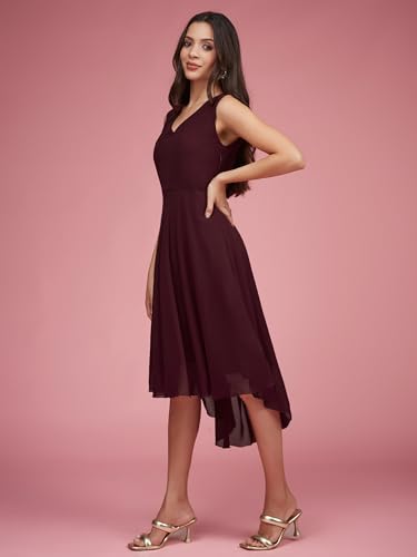 Image of Miss Chase Women's Round Neck Sleeveless Polyester Ruffled Knee- Length Dress