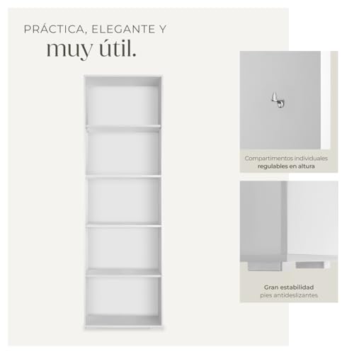 tectake® Estanteria Madera, Libreria Estanteria con 5 Compartimentos, Estanteria Almacenaje para Libros, Estanterias de Madera, Mueble Almacenaje, Estanteria Habitacion - Blanco - imagen 5