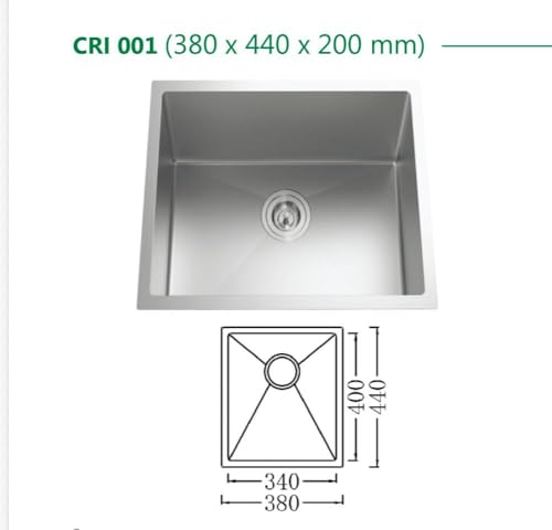 Image of CROCODILE 17x15 Inch 304 Grade 1.2mm Stainless Steel Handmade Kitchen Sink | Single Bowl, Heavy Duty, Anti-Rust, Sound-Dampening Sink for Modern Kitchens