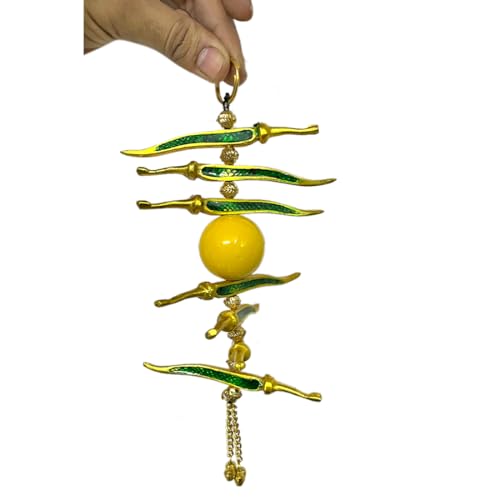 DT DECTONE Nimbu Mirchi Nazar Battu Wall Hanging for Home Decor, Living Room Décor, Evil Eye Protector Hanging, Good Luck Charm, Metallic Decorative Showpiece for Cars, Homes & Offices