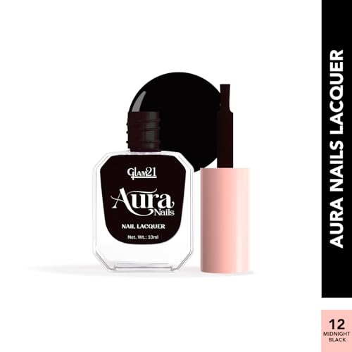 Image of Glam21 Aura Nails Nail Lacquer |Long-Lasting, Quick-Dry, High-Shine Nail Enamel | Chip-Free Formula | Smooth Application & Vibrant Finish |60 Striking Shades | 10ml Each | Pack Of 2 (Vampy Vibe & Midnight Black)