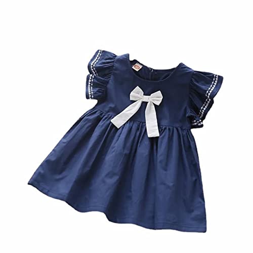 Toddler Girl Butterfly Sleeve Dress Kids Bow Ruffled Summer School Uniform Dresses Infant Baby Cute Casual Princess Sundress