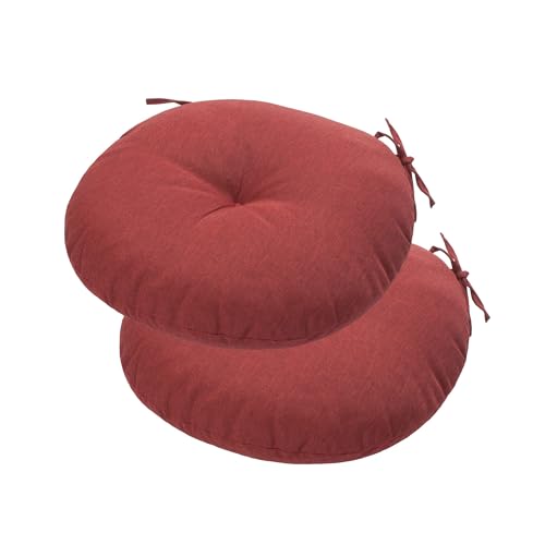 FUNHOME Bistro Chair Cushions 15 inch,Set of 2,Tufted Round Chair Cushions with Ties,15"x15"x4",Water Resistant Round Seat Cushion for Barstool Chairs,Patio Garden Kitchen Outdoor Furniture(Rust Red)