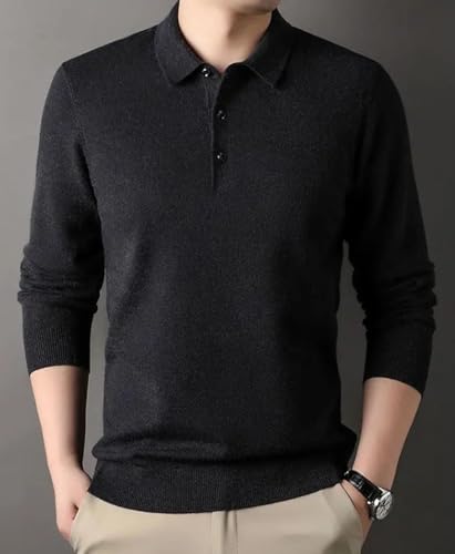 Men’S Soft Lightweight Warm Turn-Down Collar Long Sleeve Button Up Knitted Pullover Sweater for Business Casual Wear3