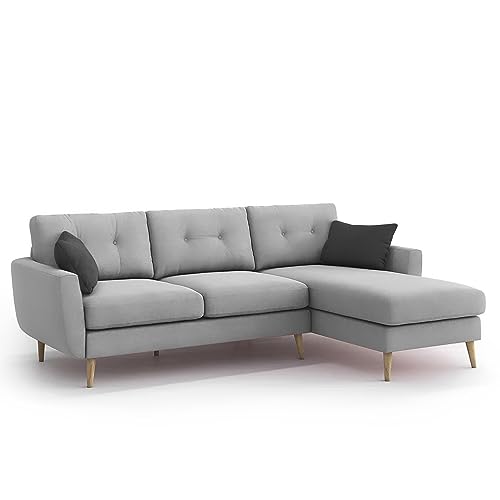 Image of BRAXTON Lindel RHS 4 Seater L Shape Sofa Set for Living Room (Grey) Premium Velvet Fabric Sofa